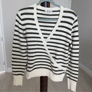 Madewell Wrap-Front Sweater in Elthorne Stripe Alpaca Blend Sweater